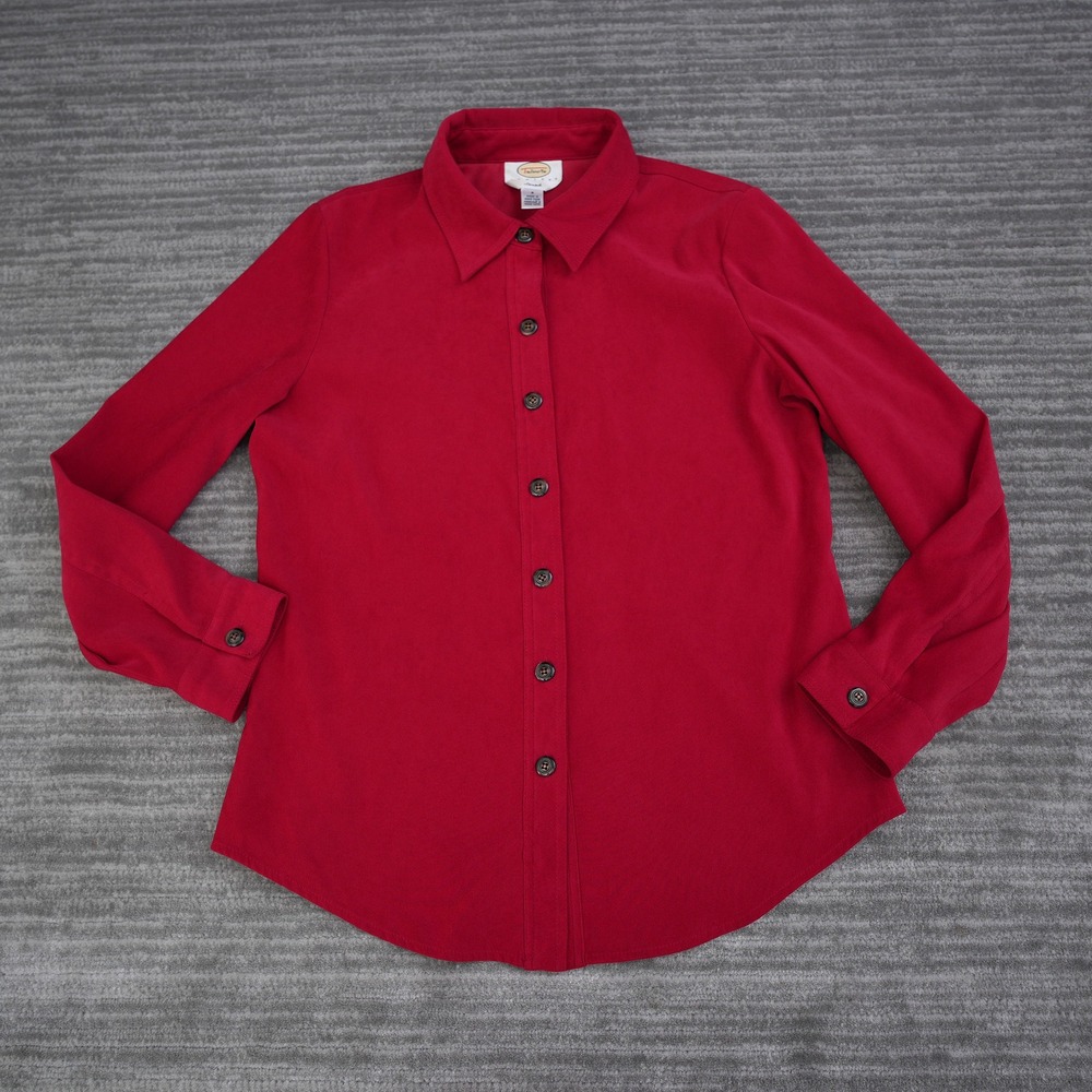 Talbots Petites Stretch Shirt Women Small Red Button Up Long Sleeve Blouse - Picture 2 of 10